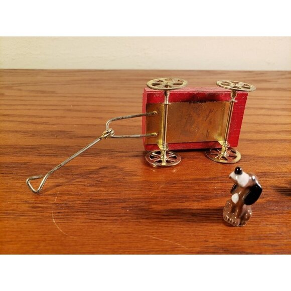 Dollhouse Miniature Unique Toys Red Metal with Wood Dog Cat Clown Wheel Barrel - Picture 6 of 6